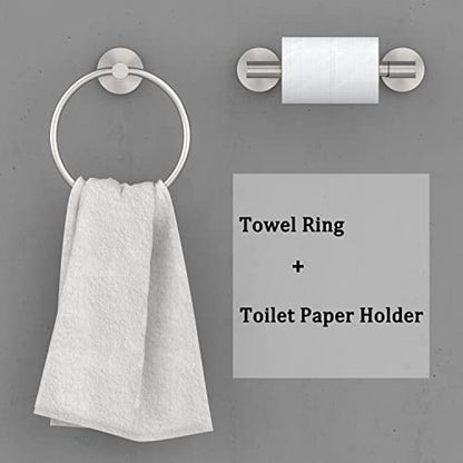 RARXTR Brushed Toilet Paper Holder & Towel Ring SUS304 Stainless Steel 2pc Bathroom Hardware Set with Double Post Pivoting Toilet Paper Roll Holder Wall Mount & Bathroom Towel Holder Set - color: Brushed Nickel, size: 2-Piece