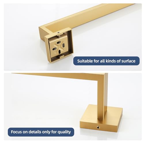 23.6 Inch Brushed Gold Bathroom Towel Bar Set, 2-Piece Square Wall Mounted Towel Rack, Wall Mounted 304 Stainless Steel Towel Holder for Bathroom - color: Brushed Gold, size: 2 pack