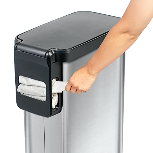 Glad Slim Trash Can with Clorox Odor Protection - Narrow Kitchen Garbage Bin with Soft Close Lid, Step On Foot Pedal and Waste Bag Roll Holder, Stainless Steel, 12 Gallon/45 Liter - color: Stainless Steel