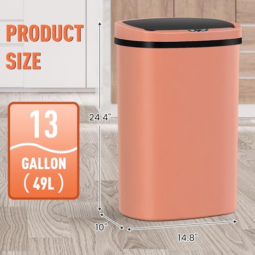 13 Gallon Automatic Kitchen Trash Can with Lid, Touchless Motion Sensor Garbage Can - Hygienic, Odor Control, Waterproof Waste Bin for Kitchen Bathroom Bedroom Office (50L), PP Plastic, Pink - color: Pink