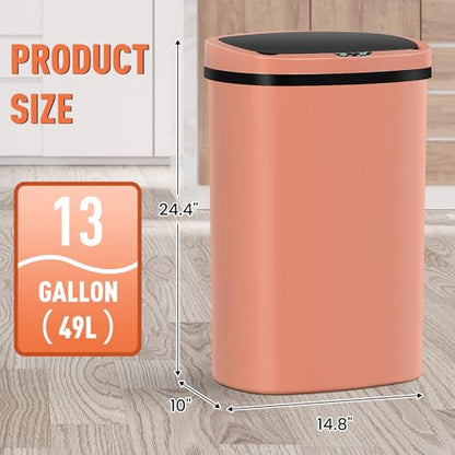 13 Gallon Automatic Kitchen Trash Can with Lid, Touchless Motion Sensor Garbage Can - Hygienic, Odor Control, Waterproof Waste Bin for Kitchen Bathroom Bedroom Office (50L), PP Plastic, Pink - color: Pink