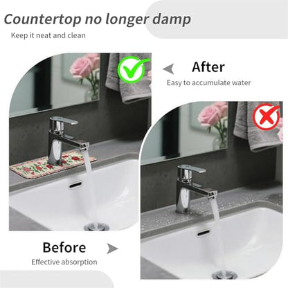 Faucet Fast Absorbent Pad - Red Rose With Wildflower , Suitable For Kitchen, Bathroom, Island And Other Scenes - color: Red Rose with Wildflower