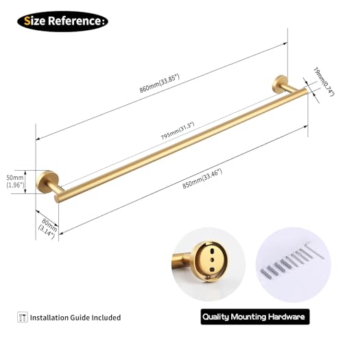 GERZWY Stainless Steel 33-Inch Bathroom Towel Bar Gold Towel Rack Wall Mounted Towel Rail Bath Towel Rod AG1101C85-BE - color: Gold, size: 32 Inch (Pack of 1)