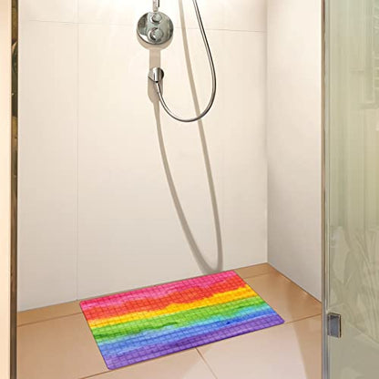 FCZ Bath Tub Mat Non Slip Shower Mat Watercolor Rainbow Tie Dye 26.8x15 inches Rectangular PVC Mat with Suction Cups Drain Holes Machine Washable - color: Watercolor Rainbow Tie Dye