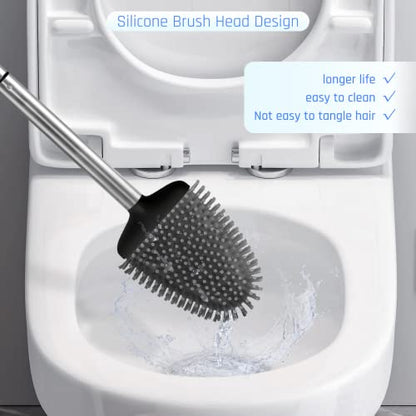 Silicone Toilet Brush, Ventilation Slots Base Holder 1 Pack, Black | Flexible Bristles Flat Head for Rim, Hair Tangle-Free, Easy to Clean, Compact Design, Rustproof Handle, for Toilet/Sink/Tub - color: Black-1pcs