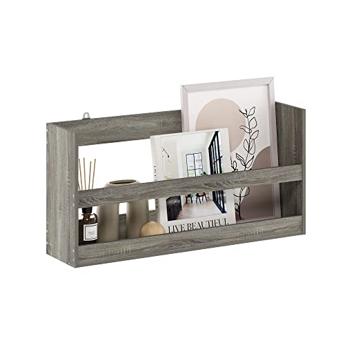 Rectangular Wall Shelf with Guard Rail, Wall Mounted Shelves, Floating Shelf, Floating Shelves for Wall, for Home Office, Bedroom, Bathroom, Living Room, French Oak - color: French Oak