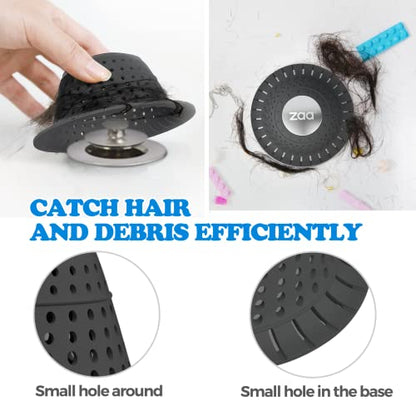 Bathtub Drain Strainer Silicone Bathroom Stopper Fixture Accessories | Gray Black 2-Pack Collapsible Shower Drain Hair Catcher for Pop Up Tubs, Traps Hair Before Clogs, Easy To Clean - color: Gray Black
