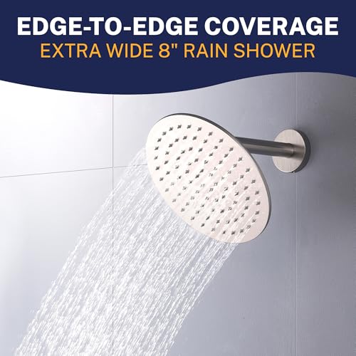 HammerHead Showers Solid Metal Round 8 Inch Rainfall Shower Head, High Flow Shower Head Optimized for Pressure, Brushed Nickel, 1.75 GPM - color: Brushed Nickel, size: 1.75 GPM