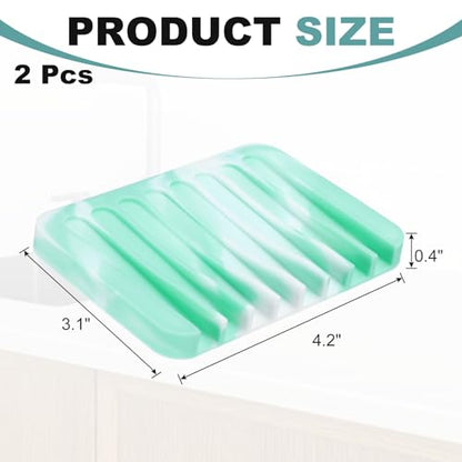 uxcell 2 Pcs Self Draining Silicone Soap Dish, Soap Tray with Drainage for Bathroom Shower Kitchen Sink, 4.5" x 3.1" x 0.4", Green/White - color: Green/White