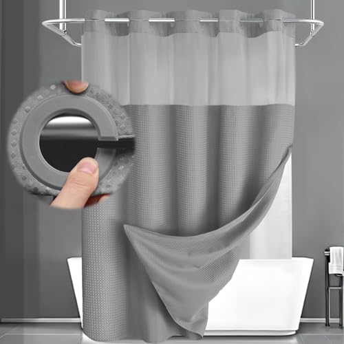 No Hook Shower Curtain with Liner Set Hotel Waffle Curtain Grey 72W X 75L | Washable Snap in Fabric Liner, Mesh Top Window, Waffle Hotel Style Shower Curtain Set - color: Grey, size: Standard 72"W x 75"L