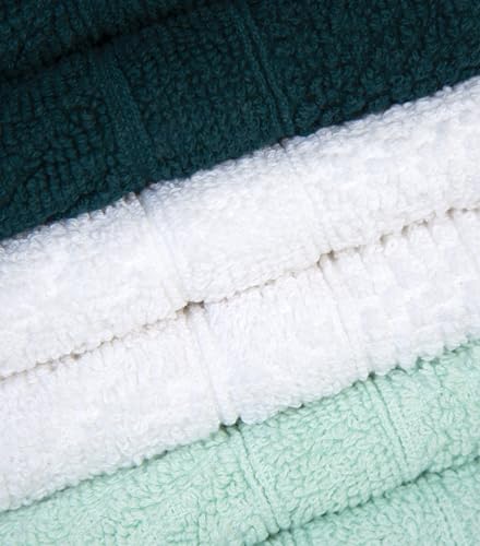 PH Pleasant Home Diagonal Wash Cloths Set - 12 Pack (12” x 12”) – 509 GSM - 100% Ring Spun Cotton Wash Cloth - Super Soft and Highly Absorbent Face Towels (Green, White & Mint) - color: Green, White & Mint, style: Diagonal