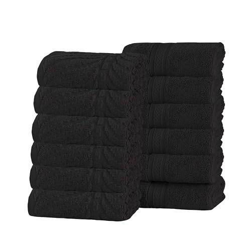 Superior Cotton Chevron Face Towel/Washcloth Set, Zero Twist, Quick Dry, Small Facial Towels, Spa, Hotel, Guest, Home, Bathroom Basics, Absorbent, Luxury Quick Drying, Assorted Set of 12, Black - color: Black, size: Washcloth 12 - Pack (Solid + Jacquard)