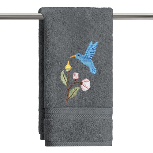 Artoid Mode 1 Pc Grey Bird Floral Embroidered Hand Towels for Bathroom, 100% Cotton Soft Absorbent Farmhouse Decor Towels, 13.7 x 29.5 Inch - color: Grey, size: 13.7" x 29.5", 1PC