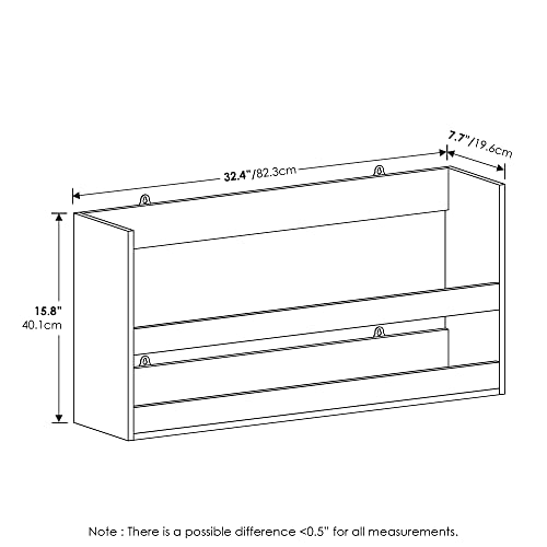 Rectangular Wall Shelf with Guard Rail, Wall Mounted Shelves, Floating Shelf, Floating Shelves for Wall, for Home Office, Bedroom, Bathroom, Living Room, White - color: White