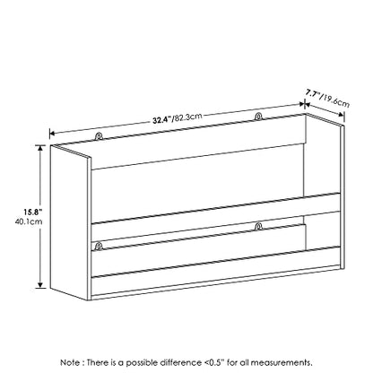Rectangular Wall Shelf with Guard Rail, Wall Mounted Shelves, Floating Shelf, Floating Shelves for Wall, for Home Office, Bedroom, Bathroom, Living Room, White - color: White