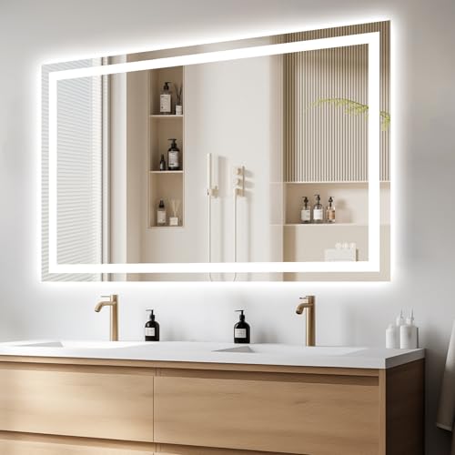 Hivone 60"X40" LED Bathroom Mirror with Lights, Anti-Fog, Dimmable, Backlit + Front Lit, Smart Bathroom Vanity Mirror, Memory Function, Shatterproof, Tempered Glass (Horizontal/Vertical) - size: 60"L x 40"W