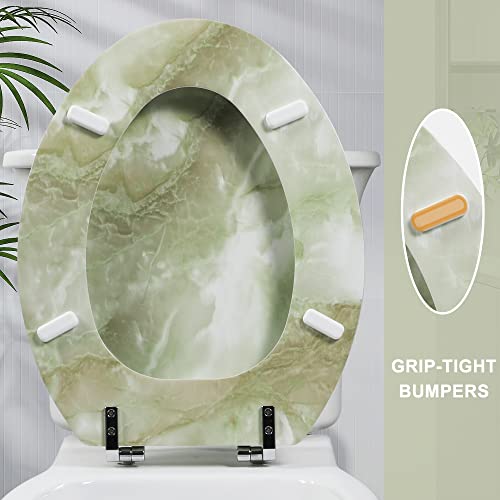 Elongated Toilet Seat Natural Wood Toilet Seat with Zinc Alloy Hinges, Easy to Install also Easy to Clean, Anti-pinch Marble Toilet Seat by Angol Shiold (Elongated, Green Marble) - color: Green Marble, size: Elongated-18.5”