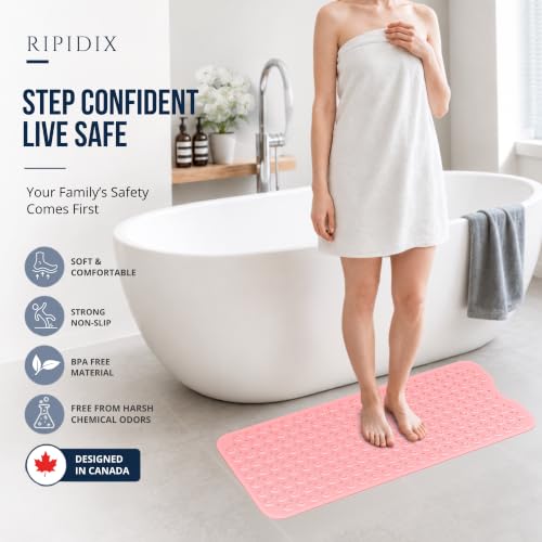 Bathtub Mat Non-Slip – 39" x 15.5" Extra Long Shower Mat with Suction Cups, BPA Free & Machine Washable, Textured Bath Mat for Tub, Ideal for Kids, Seniors & Pregnant Women, Pink - color: Pink