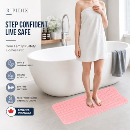 Bathtub Mat Non-Slip – 39" x 15.5" Extra Long Shower Mat with Suction Cups, BPA Free & Machine Washable, Textured Bath Mat for Tub, Ideal for Kids, Seniors & Pregnant Women, Pink - color: Pink
