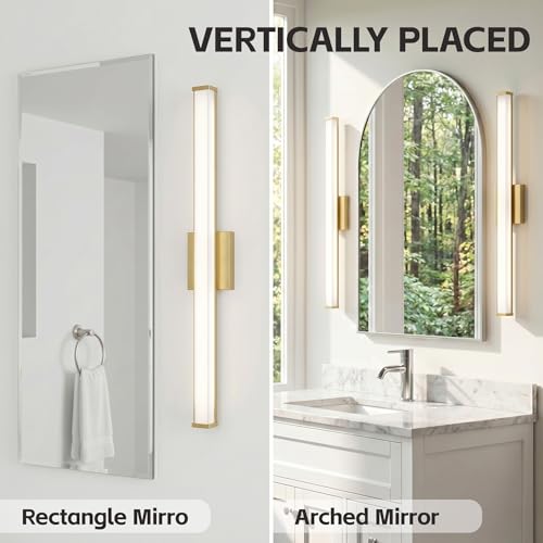 URSOLA 48" Modern LED Bathroom Light Fixtures, Golden 3CCT Dimmable Bathroom Vanity Light Over Mirror, Bathroom Vanity Bath Bar Lights with Double Layer Acrylic Shade - color: Golden, size: 48inch