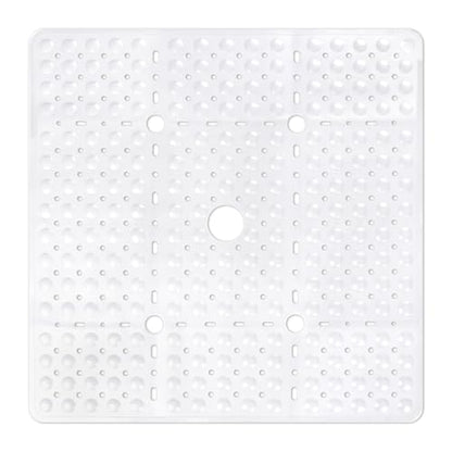 ZOESOE Square Shower Mat Non Slip: 27 x 27 Inches Large Shower Mats for Inside Shower, Soft TPE Shower Floor Mat with Suction Cups and Drain Holes, Machine Washable - color: White