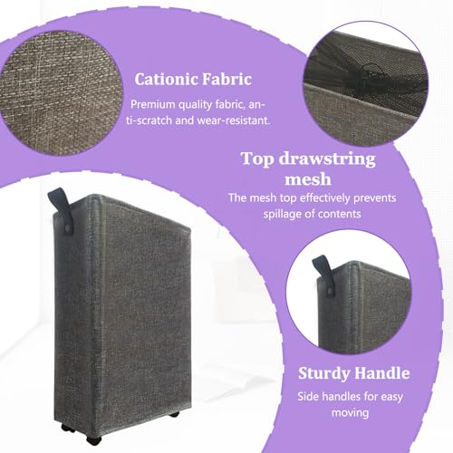 Slim Rolling Laundry Basket with Wheels, 42L Narrow Laundry Hamper with Mesh Drawstring Cover & Handles, Collapsible Dirty Clothes Bin for Small Spaces, Dorm, Apartment, Bathroom, Dark Grey - color: Dark Gary