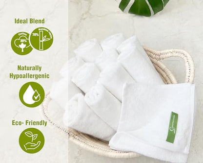 12 Pack Washcloths 13" x 13" - Soft Wash Cloths for Your Face Towel, Viscose derived from Bamboo & Cotton Blend Wash Cloths for Your Body (White) - color: White