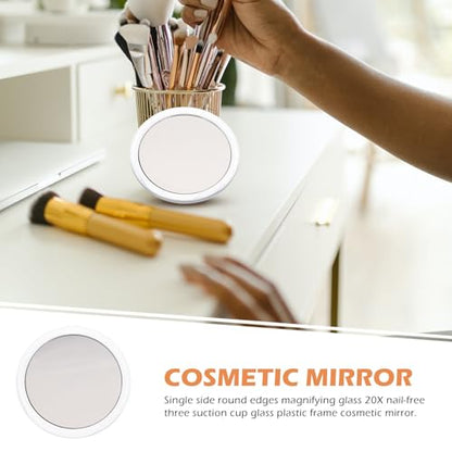 YARNOW 20x Magnifying Mirror with Suction Cup for Bathroom Use Plastic and Glass Makeup Mirror with Magnifying Design and White Frame for Skincare and Travel