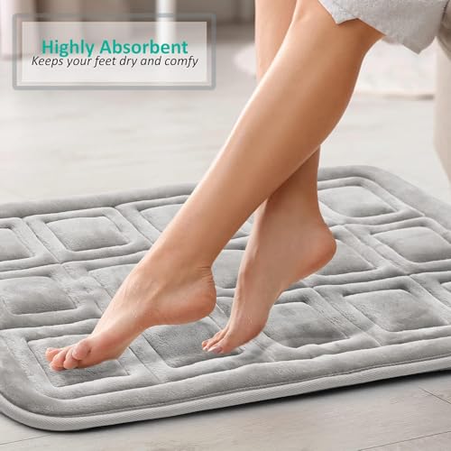 Clara Clark Set of 3 Bath Mats, Non-Slip Velvet Memory Foam Bathroom Rugs, Machine Wash, Soft and Plush Bath Rugs, 17 x 24 Inch, 20 x 32 Inch & U-Shaped 20 x 24 Inch, Waffle Design - Silver - color: Silver