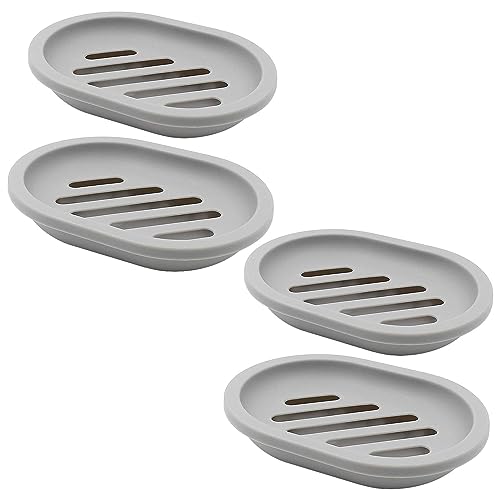 Topsky 4pcs Soap Dish with Drain, Soap Holder, Soap Saver, Easy Cleaning, Dry, Stop Mushy Soap (Grey) - color: Grey 4pcs