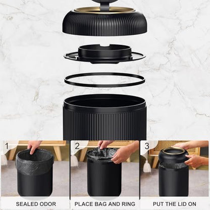 Motion Sensor Bathroom Trash Can with Lid,Black and Gold Garbage Can | 3 Gallon Automatic Bathroom Garbage Cans,Black Garbage Bin,Touchless Sensor Trash Bin,Small Waste Basket for Bedroom,Office - color: Black