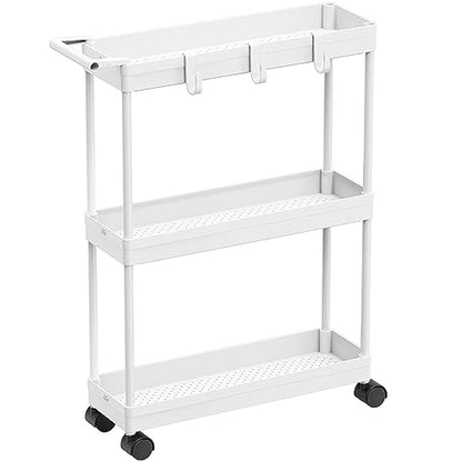 Simple Houseware 3-Tier Slim Rolling Cart w/Handle 5.5" Wx27.5 H, White | Storage Cart for Narrow Space (5.5-Inch Wide) Kitchen, Bathroom, Laundry Room - color: White