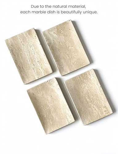 Marble Soap Dish for Shower | Real Marble Beige Travertine, Non-Slip Feet, Stone Bar Soap Saver, Holder Container for Bathroom Accessories Rectangular - size: Beige Travertine