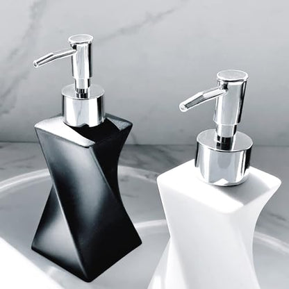 2 Pack Modern White & Black Soap Dispenser Set, Bathroom 8.5oz | Contemporary Art Style, Twisted Geometric Dish Soap Dispenser Set for Bathroom and Kitchen Sink - color: Black & White 2pcs Set