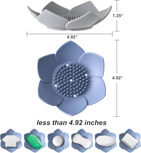 Lotus Shaped Silicone Soap Dish Non Slip Bathroom Soap Holder with Drainable Design Modern Soap Tray for Kitchen and Bathroom Durable Water Proof (4, Grey Green Blue White) - color: Grey Green Blue White