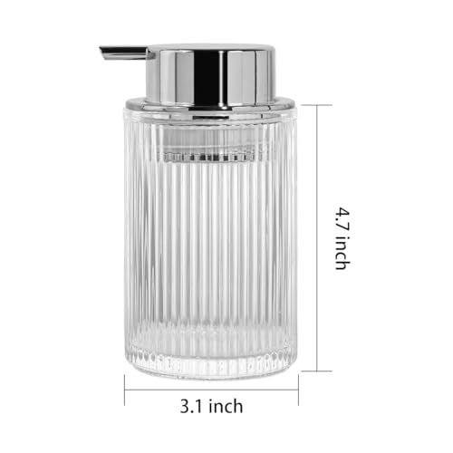 Foaming Soap Dispenser, Clear Glass Foam Soap Dispenser, 12 Oz Refillable Glass Foam Pump Bottle Container Decorative Slim Ribbed Bottle for Bathroom and Kitchen