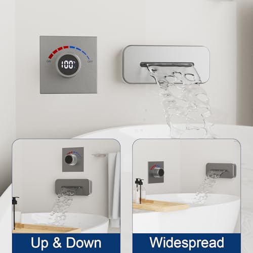 Temperature Display Shower Valve with Wall Mounted Waterfall Tub Faucet Kit Waterfall Tub Spout One Way Shower Deliver Valve - color: Brushed Nickel, style: Adjustable bathtub faucet