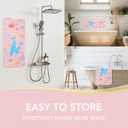 PRATIQUE Kids Bath Mat for Tub Non Slip，40 X 16 Inch Extra Long Kids Bathtub Mat Ocean Bathtub Shower Mat Safety Anti Slip with Suction Cups and Drain Holes, Machine Washable(Pink Whale) - color: Pink