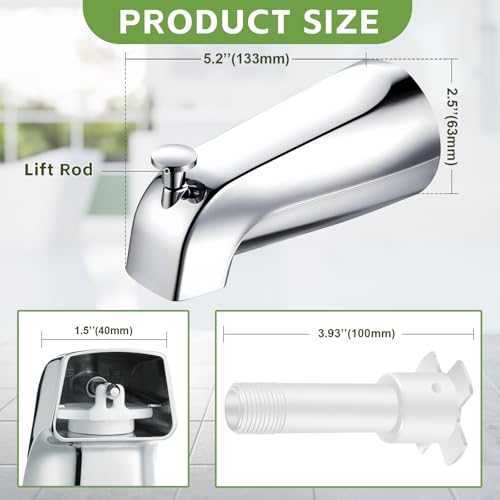 Enhon Tub Spout, Universal Fits 1/2'' Copper Pipe, 1/2'' IPS and 3/4'' IPS, Bathroom Bathtub Tub Faucet Replacement with Adapters (with Diverter,Chrome) - color: Chrome, style: with Diverter
