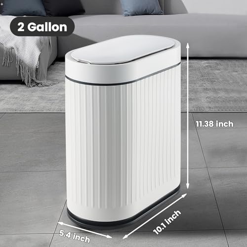 SYNCVIBE Bathroom Sensor Trash Can with Lid, 2 Gallon, White Black | Automatic Garbage Can, 7.5 Liter Smart Trash Bin, Waterproof Plastic Wastebasket for Office and Bedroom - color: White black