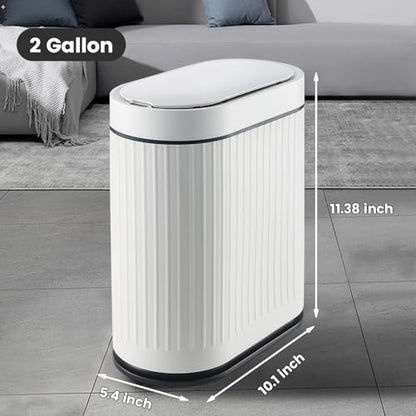 SYNCVIBE Bathroom Sensor Trash Can with Lid, 2 Gallon, White Black | Automatic Garbage Can, 7.5 Liter Smart Trash Bin, Waterproof Plastic Wastebasket for Office and Bedroom - color: White black