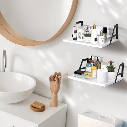 Tectocker-DOU 2 Pc Deep Floating Wall Shelves, Heavy Duty, 15.7×11.8, White | Easy Install, All Hardware Included. Holds 40 Lbs. Easy-Clean. For Living Room, Kitchen, Bathroom, Bedroom, Office. - color: White, size: 15.7W×11.8D