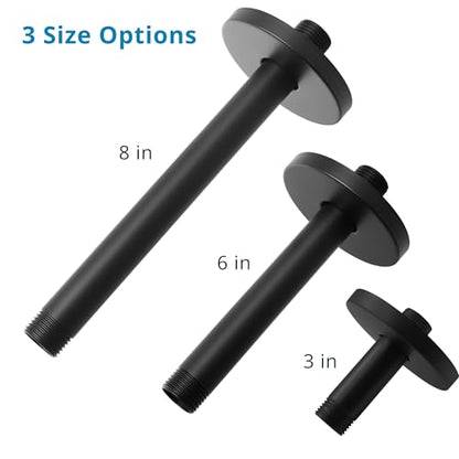 Straight Shower Arm with Flange, Ceiling Mount 6" Rainfall Shower Head Arm Extension Replacement, High Pressure & Hard Water Compatible, Matte Black - color: Round Matte Black 6 Inch