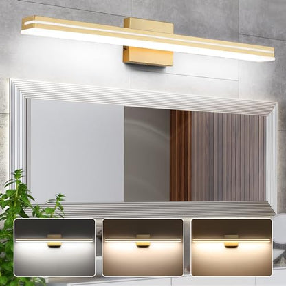 SineRise LED Modern Bathroom Vanity Light Fixtures (32-Inch, 3000K/4000K/6000K, Dimmable), Gold Modern Acrylic Bathroom Wall Lighting Fixtures Over Mirror - color: Gold, size: 32-Inch