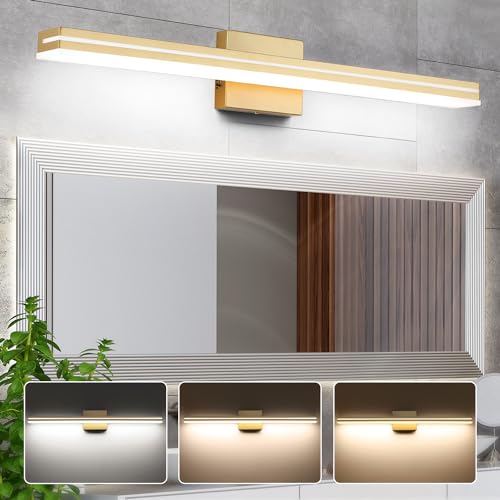 SineRise LED Modern Bathroom Vanity Light Fixtures (32-Inch, 3000K/4000K/6000K, Dimmable), Gold Modern Acrylic Bathroom Wall Lighting Fixtures Over Mirror - color: Gold, size: 32-Inch