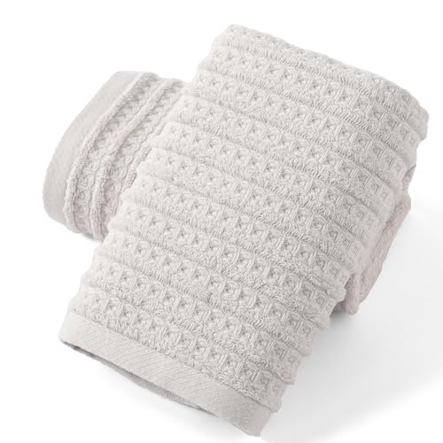 sense gnosis Light Grey Waffle Hand Towel Set of 2 Super Soft 100% Cotton Terry Striped Pattern Ultra Absorbent Hand Towel for Bathroom 13 x 29 Inch - color: Light Grey