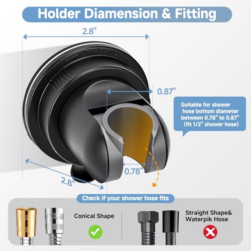 Shower Head Holder Suction, Black Removable Adjustable No-Drill | Strong Suction Hold, 360° Adjustable Angle, Removable No-Drill Mount for Smooth Tile, Glass and Mirror Surfaces - style: Matte Black