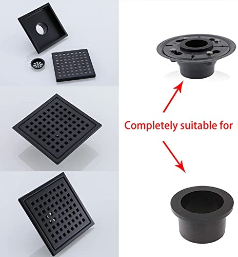 RANDOM Matte Black Square Shower Drain 6 Inch Drain Cover 304 Stainless Steel Floor Drain Grate with Removable Hair Strainer,6" Black Shower Drain - color: C-matte Black-6″ Square