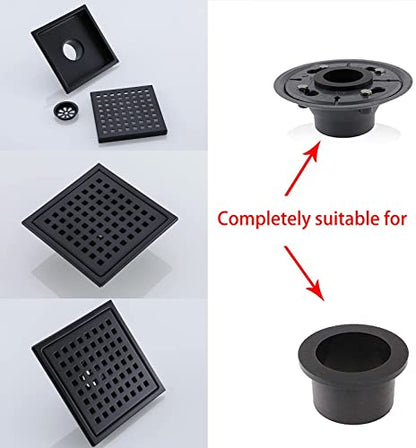 RANDOM Matte Black Square Shower Drain 6 Inch Drain Cover 304 Stainless Steel Floor Drain Grate with Removable Hair Strainer,6" Black Shower Drain - color: C-matte Black-6″ Square