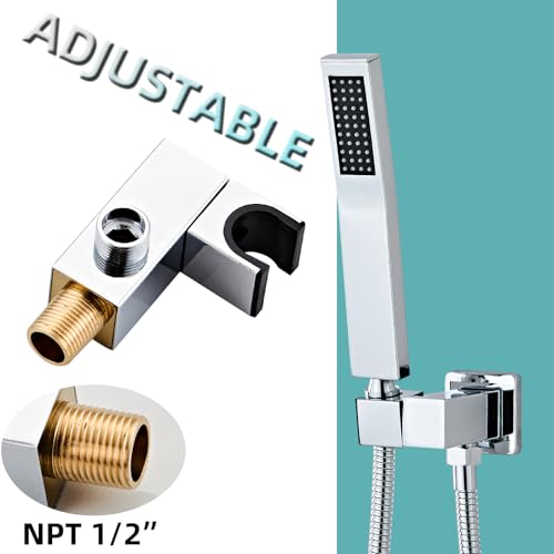 Bathroom Square Chrome Solid Brass Hand Held Shower Head With Wall Connector and Hose System Wall Mount Handheld Showerheads Set - color: Chrome